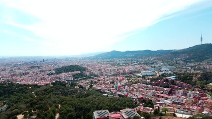 Wall Mural - View of Barcelona city and mountains from Bunkers of Carmel during summer in Barcelona Spain