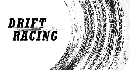 drift racing background with grunge tire tracks, vector race sport, rally or motorsport. drift marks