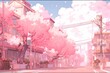 cherry blossom in town, anime style illustration art, Generative Ai