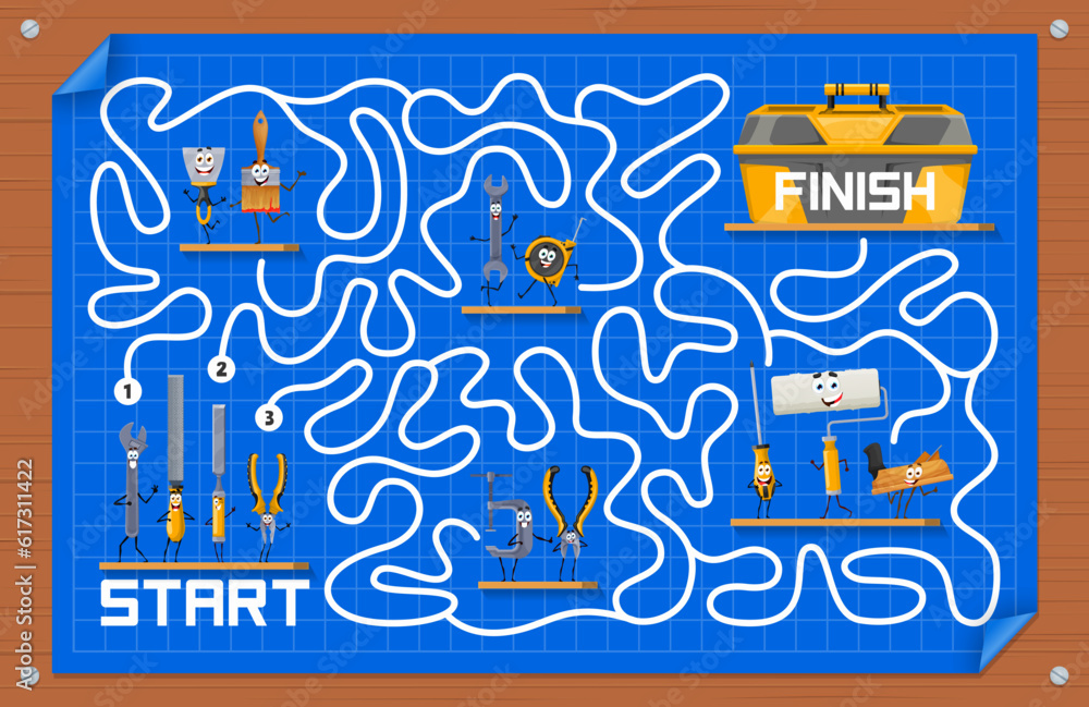Vector de Stock Labyrinth maze, help to cartoon repair and DIY work ...
