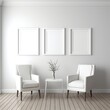 © LayerAce.com - Template Frame Art print Mock up three blank white photo frames in modern minimal interior Generative AI