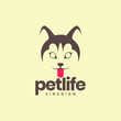 animal pets dog puppy siberian husky cute mascot smile logo design vector