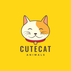 Wall Mural - animal pets cat head mascot cartoon cute smile logo design vector