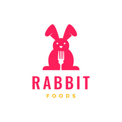 Wall Mural - animal pets rabbit hare fork food mascot simple flat logo design vector