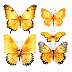 Wall Mural - set of yellow butterflies, watercolor style Generative AI