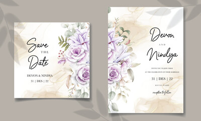 Wall Mural - wedding invitation card with beautiful watercolor purple flower