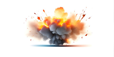 Wall Mural - realistic fiery explosion with sparks over a white background.