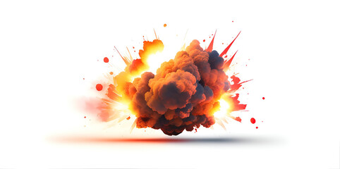 Wall Mural - realistic fiery explosion with sparks over a white background.