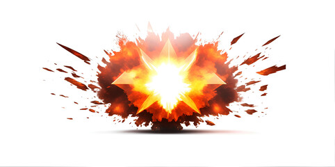 Wall Mural - realistic fiery explosion with sparks over a white background.