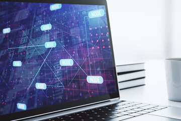 Wall Mural - modern computer display with abstract software development hologram, research and analytics concept.