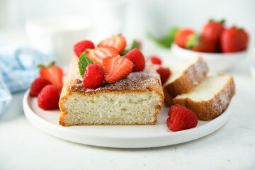 Wall Mural - Angel cake with fresh strawberry