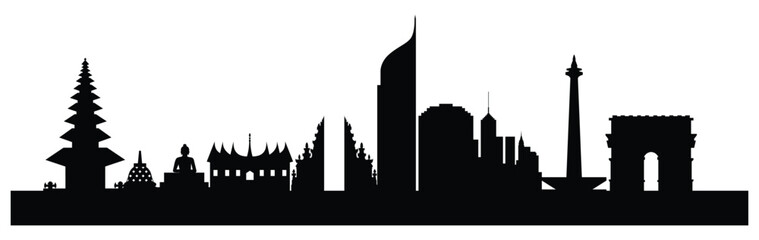 Indonesia skyline silhouette, Vector Illustration