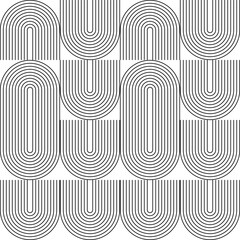 Leinwandbilder - Modern vector abstract seamless geometric pattern with semicircles and circles in retro  style. Black u shapes on white background. Minimalist  illustration in Bauhaus style with simple shapes.