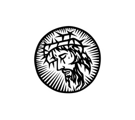 Sticker - The face of the Lord Jesus in Circle Light, art vector design