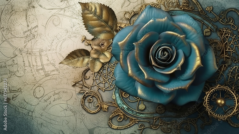 Blue, rouse, old , background, generative, ai, steampunk style, vintage ...