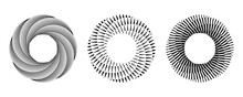 Abstract Optical Illusion Shapes. Hypnotic Spiral Objects With Black And White Lines. Vector Illustration.