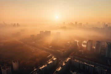 Abstract Blurred city Sunrise Sky Background with Dust, PM 2.5 and air pollution