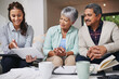 © Tasneem H/peopleimages.com - Financial advisor, senior people and tablet asset management, retirement planning and finance advice. Elderly couple, woman and home meeting, digital information or show pension, budget or investment