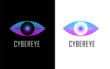 eye shape abstract logo design with the concept of future, technology, cyberspace, internet network and security