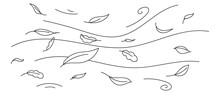 Doodle Wind Carrying Fallen Leaves. Line Art Vector Isolated Illustration
