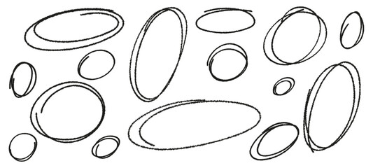 Wall Mural - scribble ellipses and balloons to circle and highlight text. set of hand-drawn vector doodle ellipse