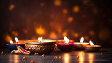 Diya Oil Lamps For The Diwali Festival. Hindu Festival Of Lights Celebration