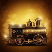 Vintage Poster With A Locomotive, Dieselpunk, Background, Generative, Ai, Machine, Mechanical, Steampunk