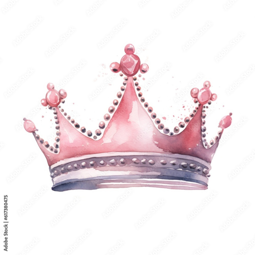 Watercolor pink princess crown isolated. Illustration AI Generative ...