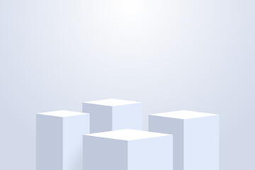 Leinwandbilder - Four realistic light platform, stage with empty pedestals. Сubic shape 3d podium for product display show or place for presentation. Vector.