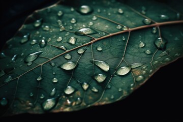 Generative AI illustration of leaf texture, water, flat lay, macro