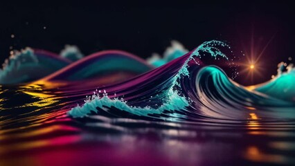 Aufkleber - Abstract fluid iridescent holographic neon curved wave in motion colorful background 3d render. Generative ai