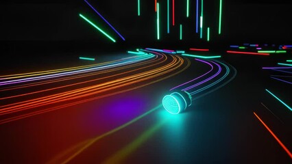 Poster - Colorful abstract lines in a dark background. Generative ai