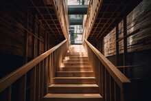 Architectural Photography Of Brown Wooden Stairs, Generative AI