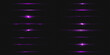 Purple line light glow with sparkle and flare shine. Horizontal violet neon streak effect isolated on transparent background. Magic flash laser strip divider with glitter shimmer design illustration