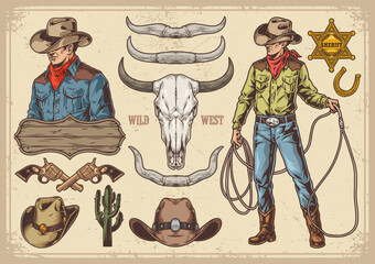 Wall Mural - Wild west set stickers colorful