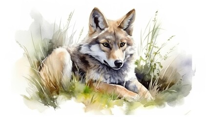 Poster - a watercolor picture of a cute wolf