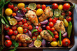chicken marinated in tomatoes, tomato sauce and herbs in the form of a baking dish