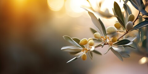 Green Olive Branch on blur Nature Background with Copy Space