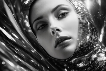 Wall Mural - 1950's atomic age image of model wearing sci-fi style space suit and helmet in preparation for inste