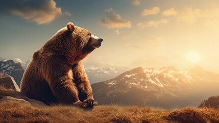 Wall Mural - bear in the sunset