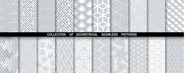 Leinwandbilder - Geometric set of seamless gray and white patterns. Simpless vector graphics.