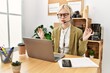 © Krakenimages.com - Young blonde woman business worker doing yoga exercise at office