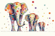Polka Dots Elephants Isolated On White Background Illustration Generative Ai