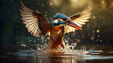 kingfisher bird on the water to catch fish