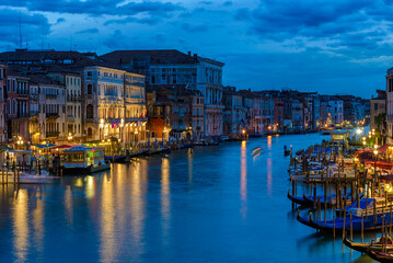 Wall Mural - grand canal with gondolas in venice, italy. night view of venice grand canal. architecture and landm