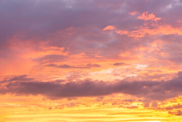 Wall Mural - beautiful orange sunset with pink clouds, sky replacement, nature background