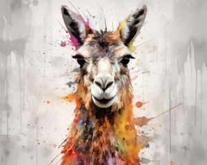 Wall Mural - llama  form and spirit through an abstract lens. dynamic and expressive lama print by using bold brushstrokes, splatters, and drips of paint. llama raw power and untamed energy