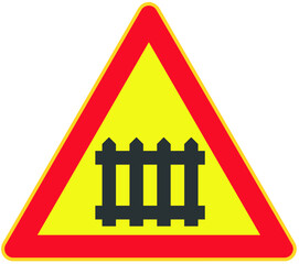 Wall Mural - Level crossing with gates traffic sign