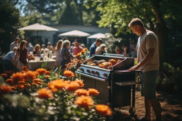 Labor Day Fun - Family Enjoying a Backyard Barbecue. Generative AI