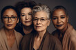 © ADDICTIVE STOCK - Generative AI illustration of confident multiracial mature women with gray hair looking at camera against dark grey background in studio